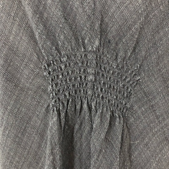 Eileen Fisher L Linen Dress V-Neck Sleeveless Basket Crepe Graphite Gray 0752 - Picture 4 of 14